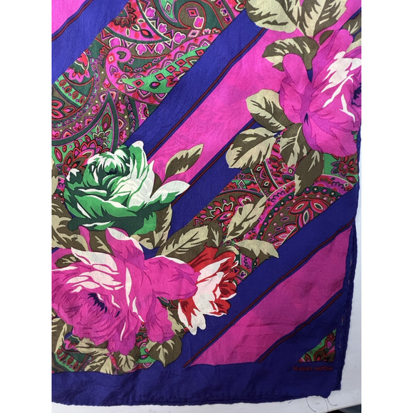 Floral Rectangle Scarf Pink Purple Green 15 x 58 Head Neck Feminine Fashion - Picture 4 of 4